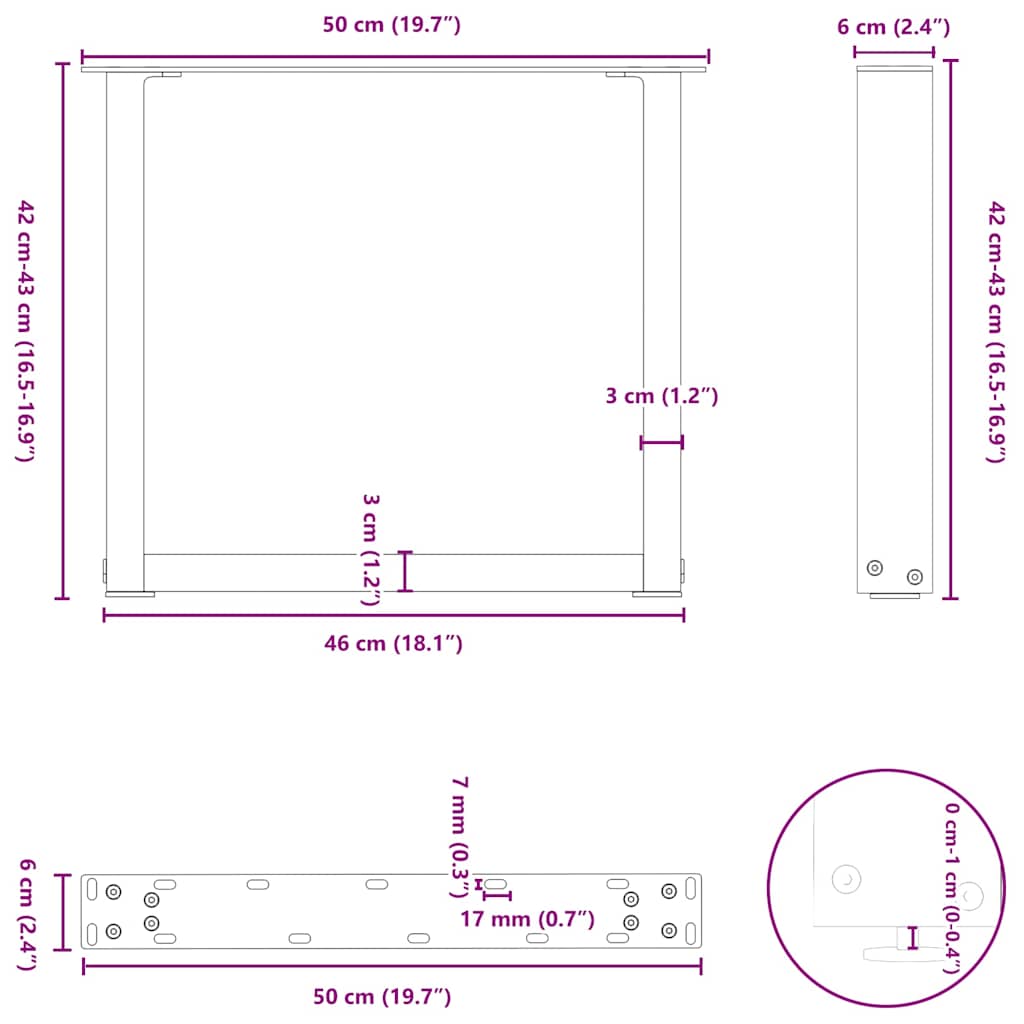 Gambe per Tavolino da Caffè a Forma di U 2 pz Nere 50x(42-43)cm