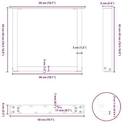 Gambe per Tavolino da Caffè a Forma di U 2 pz Nere 50x(42-43)cm
