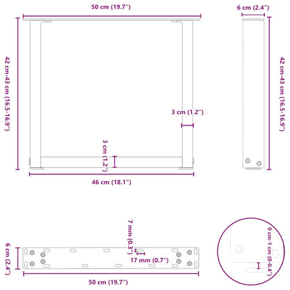 Gambe per Tavolino da Caffè a Forma di U 2 pz Antracite 50x(42-43) cm Acciaio