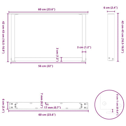 Gambe per Tavolino da Caffè forma U 2 pz Antracite 60x(42-43)cm