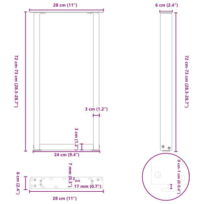Gambe per Tavolo Consolle a Forma di U 2 pz Nere 28x(72-73) cm