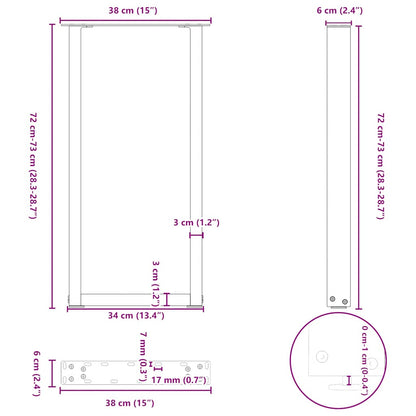 Gambe Tavolino Caffè a U 2 pz Naturale 38x(72-73) cm Acciaio - homemem39