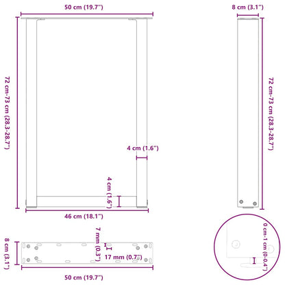 Gambe per tavolo da pranzo a forma di U 2 pz nere 50x(72-73) cm