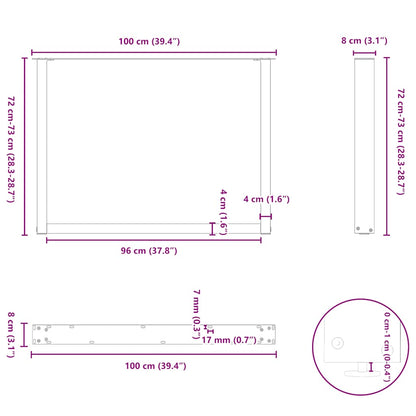 Gambe per tavolo da pranzo forma U 2 pz naturale 100x(72-73) cm