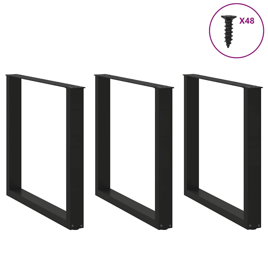 Gambe per tavolo da pranzo a forma di U 3 pz nere 90x(72-73) cm