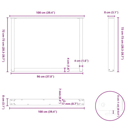 Gambe per tavolo da pranzo a forma di U 3 pz nere 100x(72-73)cm