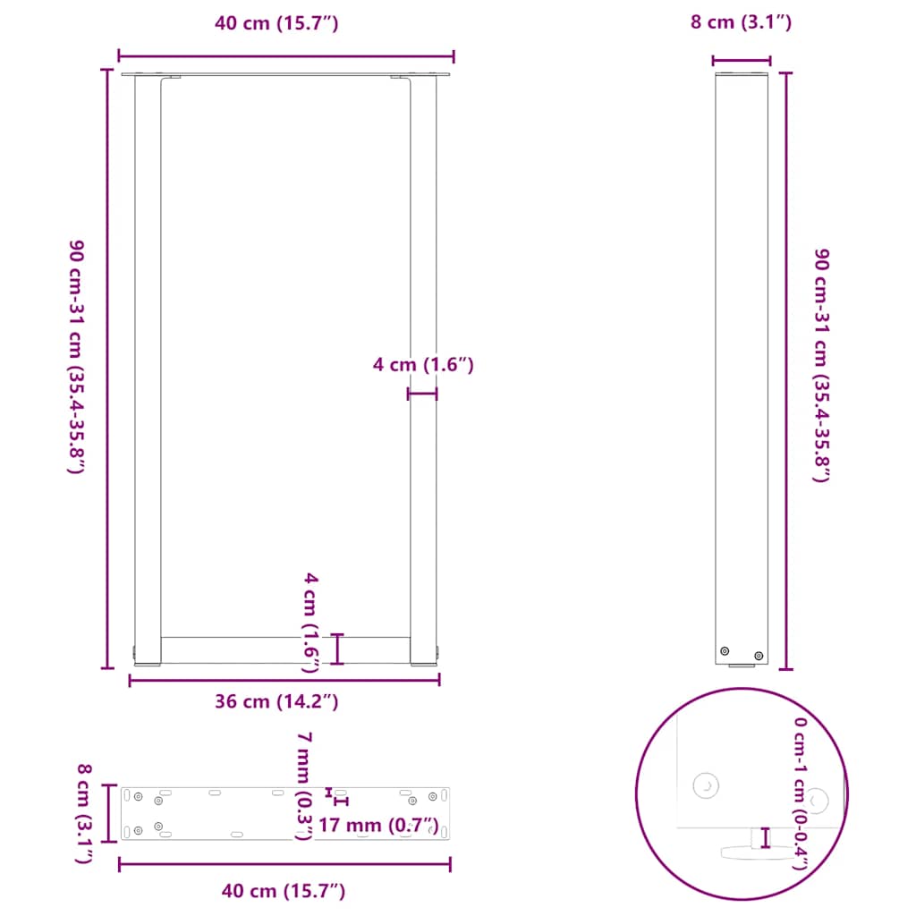 Gambe Tavolino Caffè a U 2 pz 40x(90-91) cm in Acciaio - homemem39