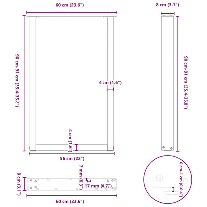 Gambe Tavolino Caffè a U 2 pz 60x(90-91) cm in Acciaio - homemem39