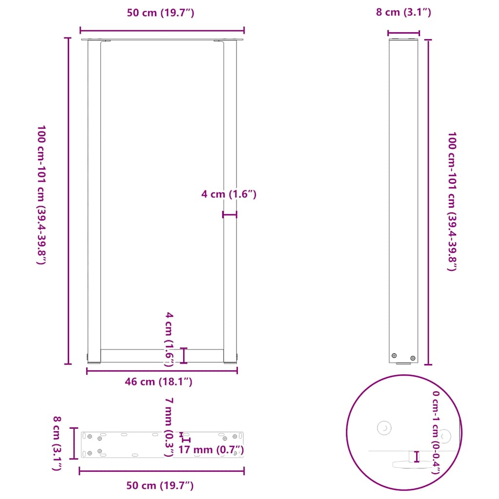 Gambe Tavolino Caffè a U 2 pz 50x(100-101) cm in Acciaio - homemem39