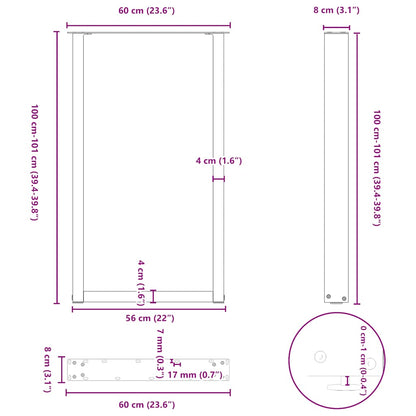 Gambe Tavolino da Caffè a U 2 pz Nero 60x(100-101)cm in Acciaio - homemem39