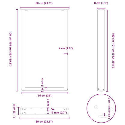 Gambe Tavolino Caffè a U 2 pz 60x(100-101) cm in Acciaio - homemem39