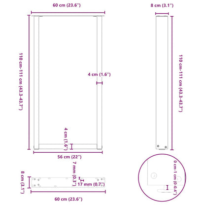 Gambe Tavolino Caffè a U 2 pz 60x(110-111) cm in Acciaio - homemem39