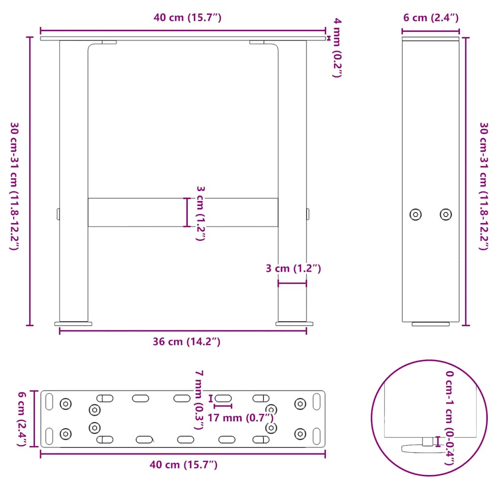 Gambe per Tavolino da Caffè Nero 2 pz 40x(30-31) cm Acciaio - homemem39