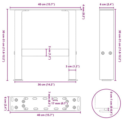Gambe per Tavolino da Caffè Nero 2 pz 40x(30-31) cm Acciaio - homemem39