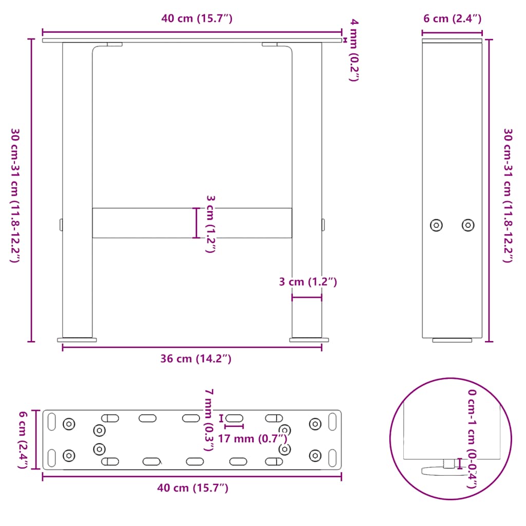 Gambe per Tavolino da Caffè Naturale 2 pz 40x(30-31)cm Acciaio - homemem39