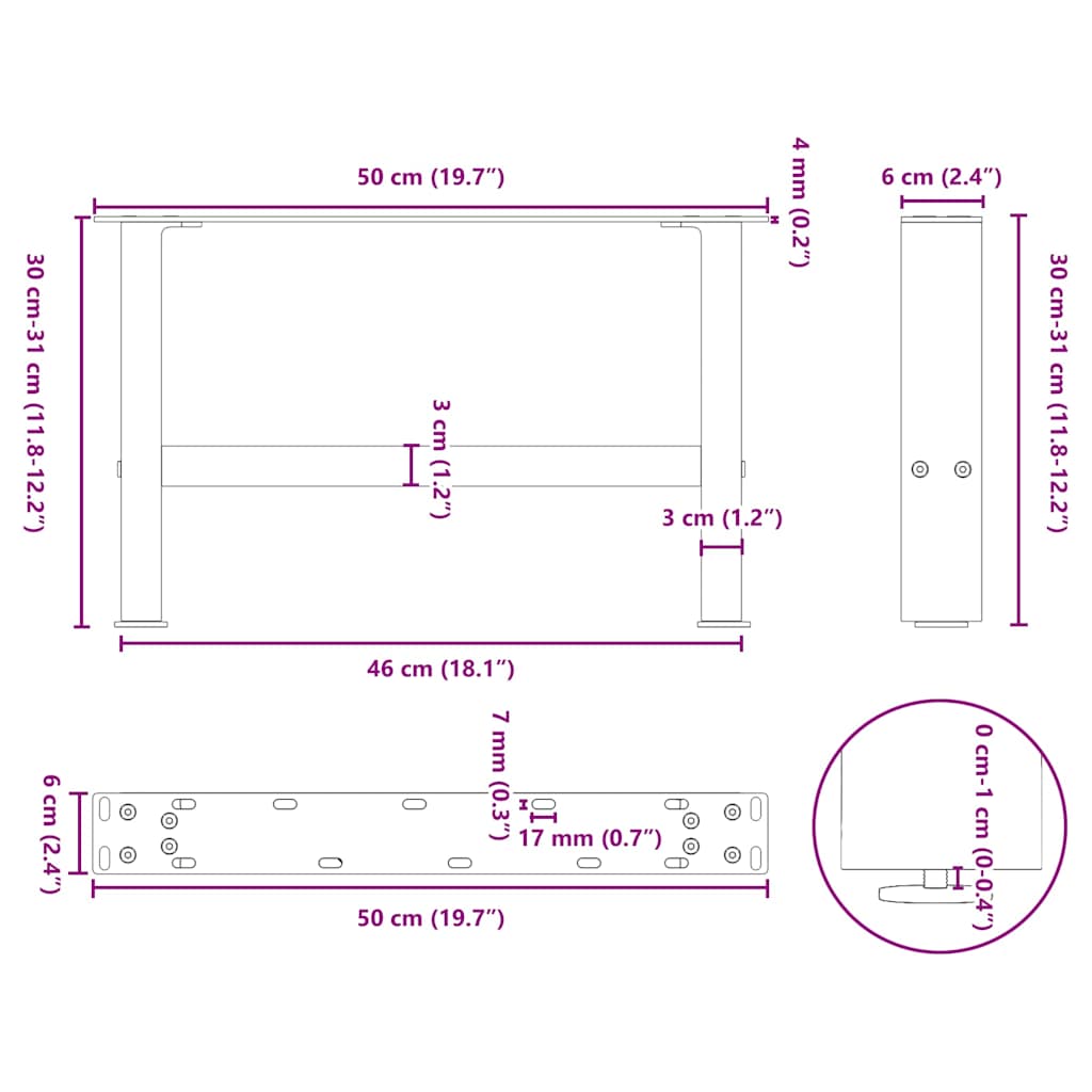 Gambe per Tavolino da Caffè Nero 2 pz 50x(30-31) cm Acciaio - homemem39