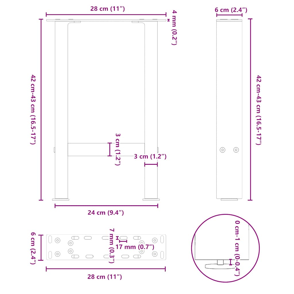 Gambe per Tavolino da Caffè Antracite 2 pz 28x(42-43)cm Acciaio