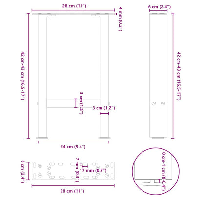 Gambe per Tavolino da Caffè Antracite 2 pz 28x(42-43)cm Acciaio