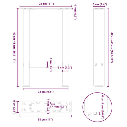 Gambe per Tavolino da Caffè Naturale 2 pz 28x(42-43) cm Acciaio