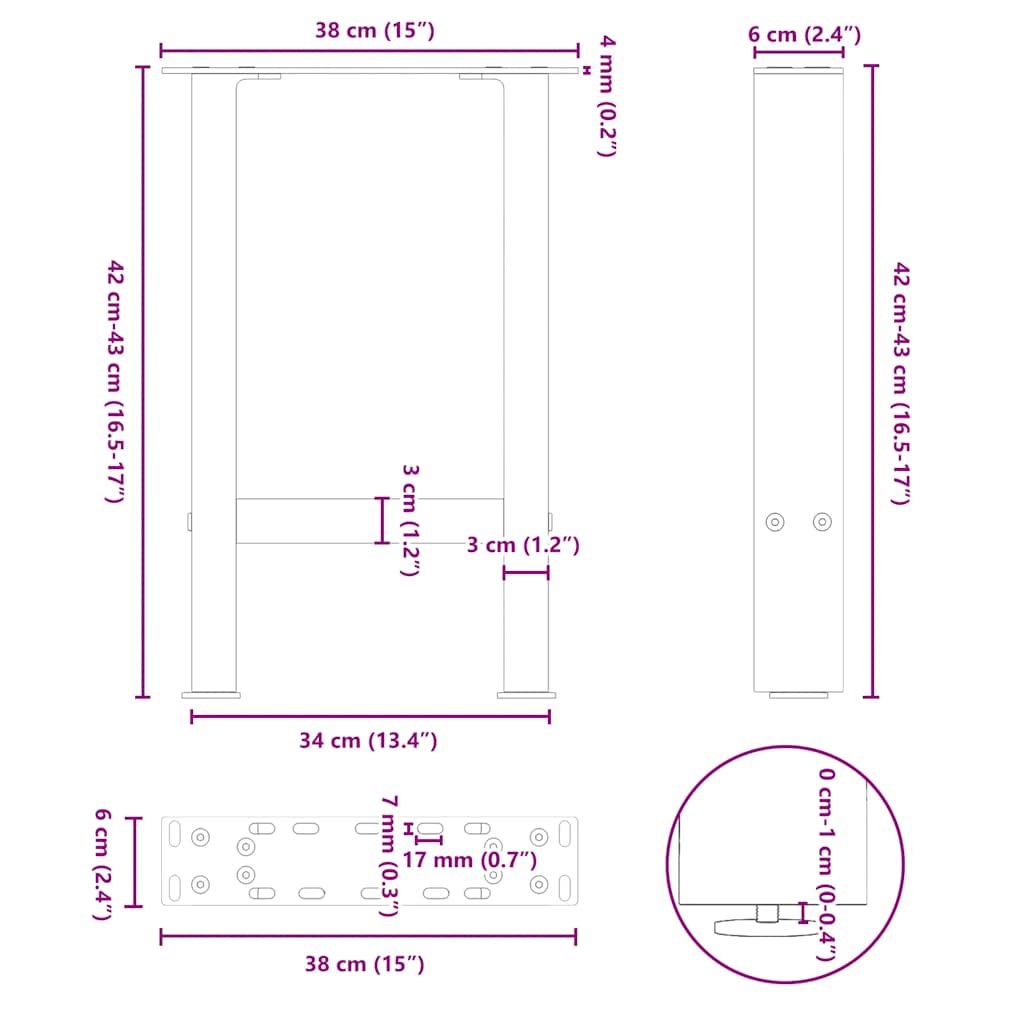 Gambe per Tavolino Bianco 2 pz 38x(42-43) cm Acciaio - homemem39