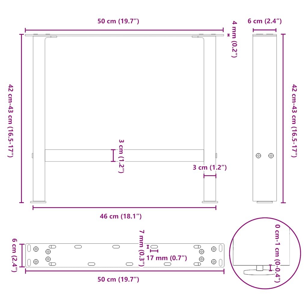 Gambe per Tavolino da Caffè Antracite 2 pz 50x(42-43)cm Acciaio - homemem39