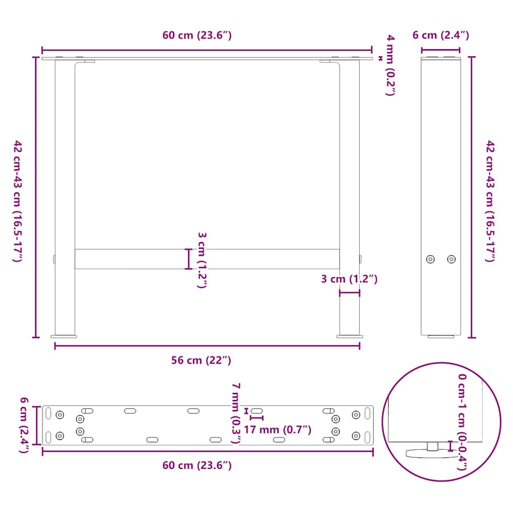 Gambe per Tavolino Antracite 2 pz 60x(42-43) cm Acciaio - homemem39