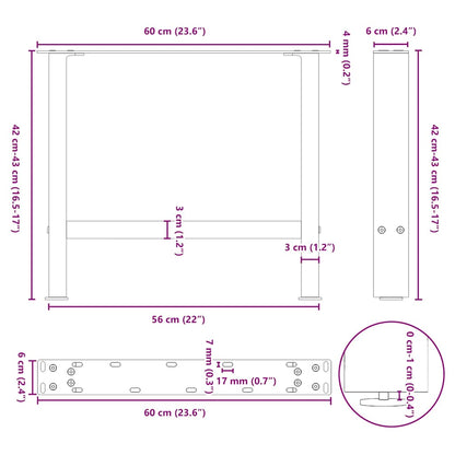 Gambe per Tavolino Antracite 2 pz 60x(42-43) cm Acciaio - homemem39