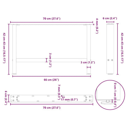 Gambe per Tavolino da Caffè Nere 2 pz 70x(42-43) cm Acciaio