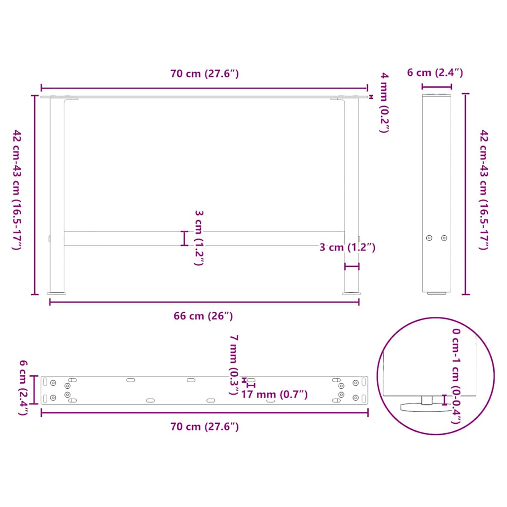 Gambe per Tavolino Antracite 2 pz 70x(42-43) cm Acciaio - homemem39
