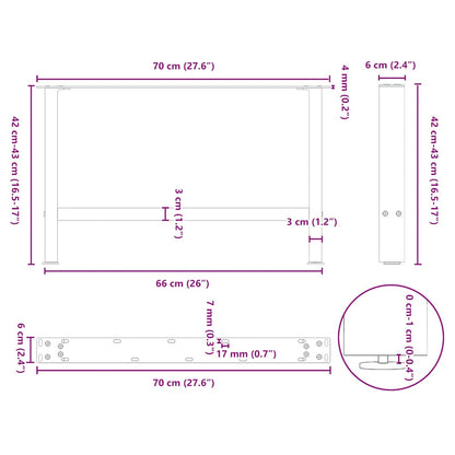 Gambe per Tavolino Antracite 2 pz 70x(42-43) cm Acciaio - homemem39