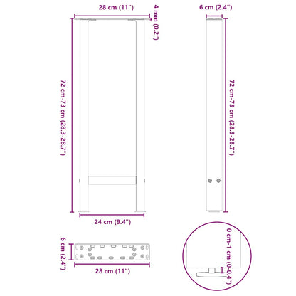 Gambe per Tavolo Consolle Bianche 2 pz 28x(72-73) cm Acciaio