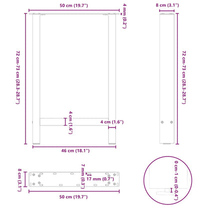 Gambe per tavolo da pranzo bianche 2 pz 50x(72-73)cm in acciaio