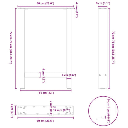 Gambe per tavolo da pranzo nere 2 pz 60x(72-73) cm in acciaio