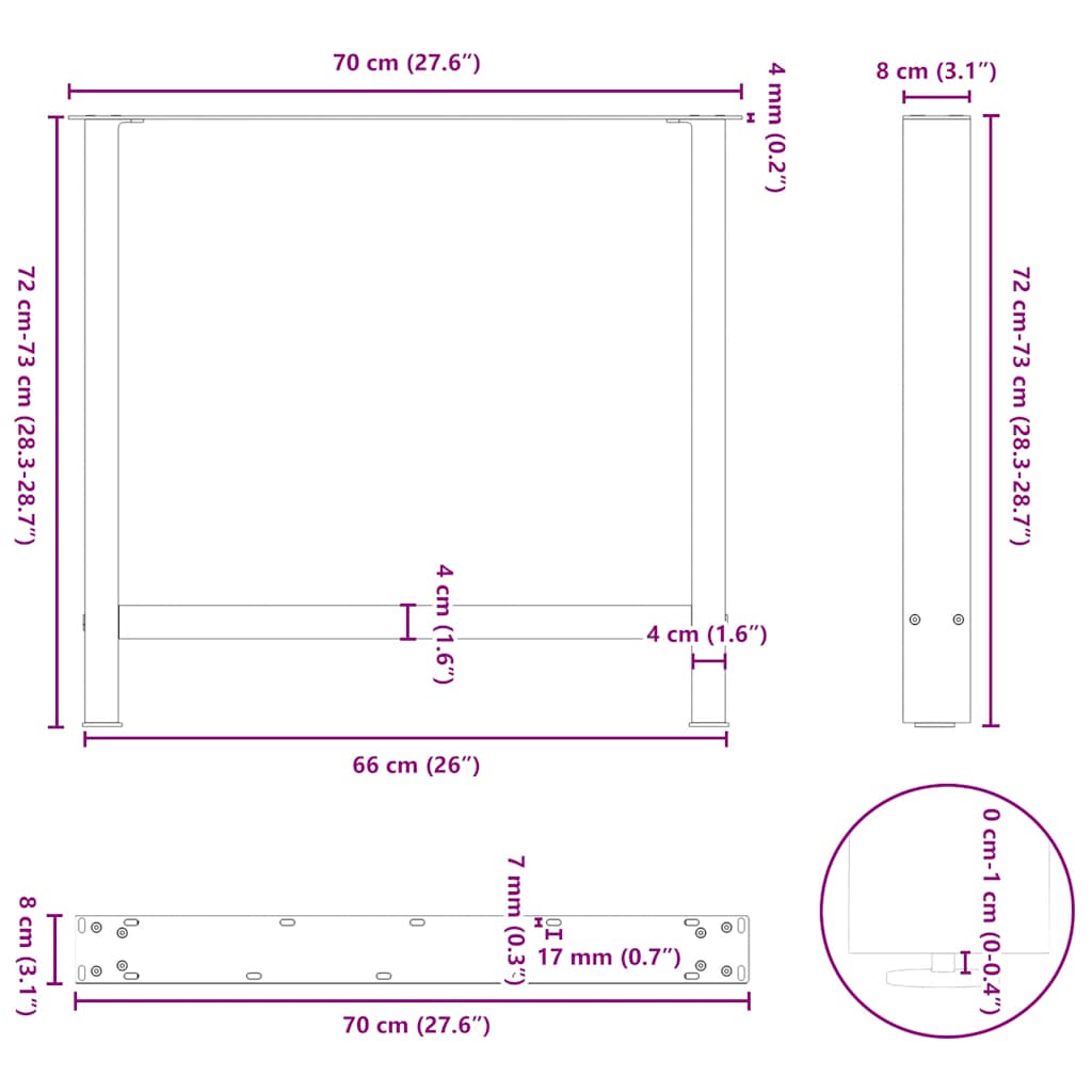 Gambe per Tavolino Antracite 2 pz 70x(72-73) cm Acciaio - homemem39