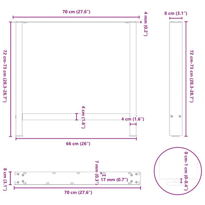 Gambe per Tavolino Antracite 2 pz 70x(72-73) cm Acciaio - homemem39