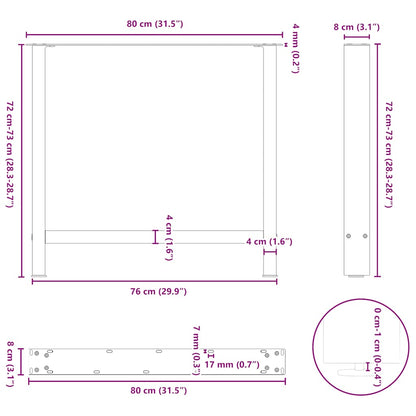 Gambe per tavolo da pranzo bianche 2 pz 80x(72-73)cm in acciaio