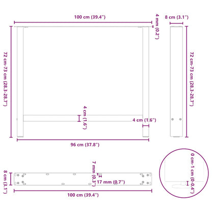 Gambe per tavolo da pranzo antracite 2 pz 100x(72-73) cm