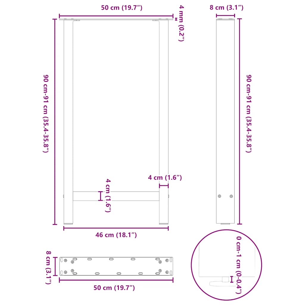 Gambe per Tavolino Acciaio Naturale 2 pz 50x(90-91) cm Acciaio - homemem39