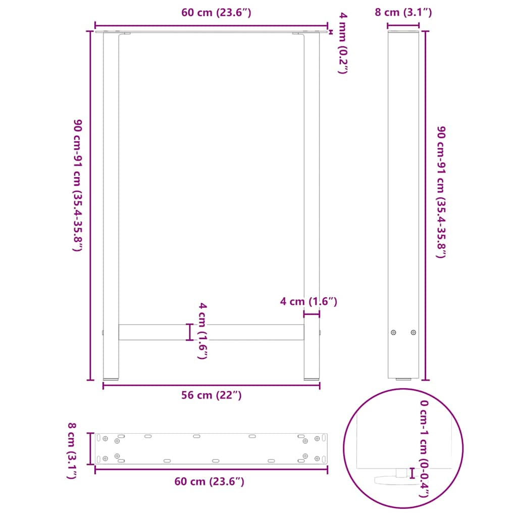 Gambe per Tavolino Nero 2 pz 60x(90-91) cm Acciaio - homemem39