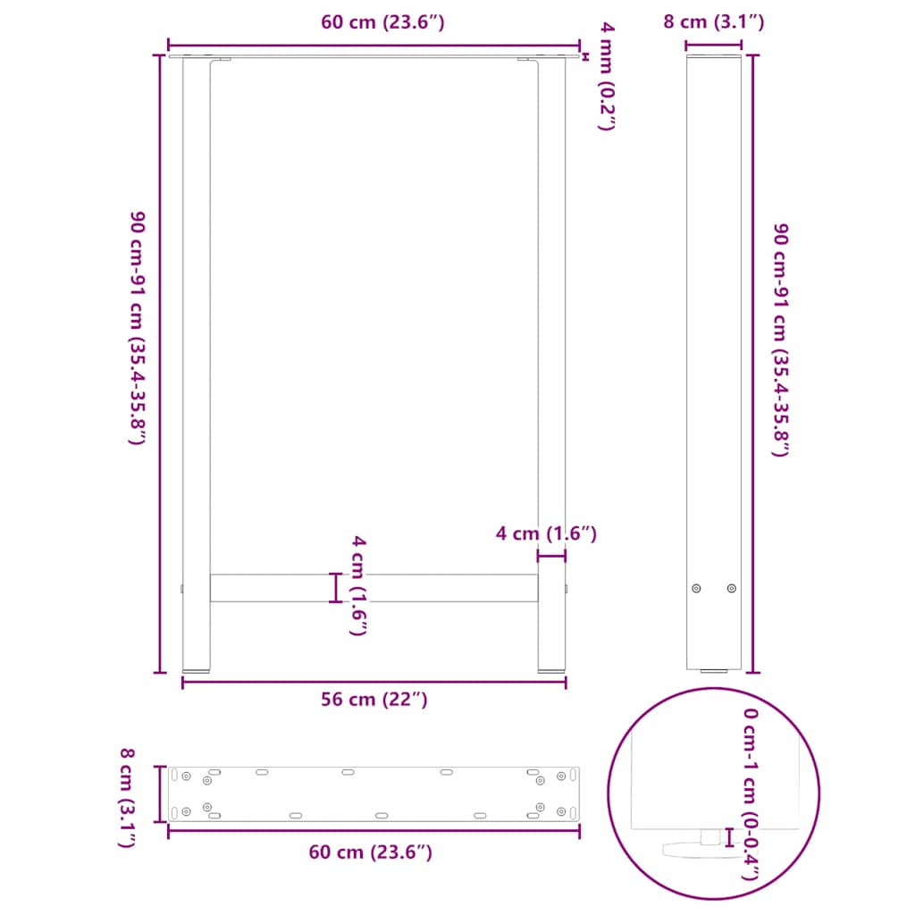 Gambe per Tavolino Acciaio Naturale 2 pz 60x(90-91) cm Acciaio - homemem39