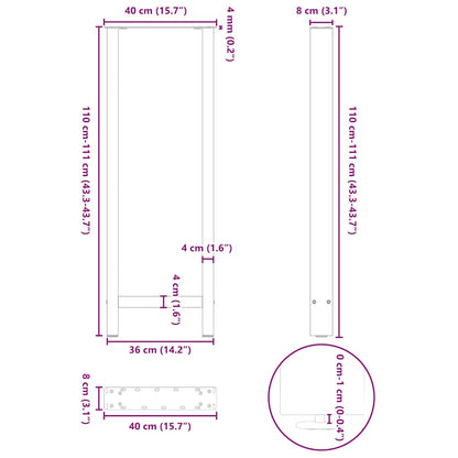 Gambe per Tavolino Nero 2 pz 40x(110-111) cm Acciaio - homemem39