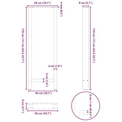 Gambe per Tavolino Bianco 2 pz 50x(110-111) cm Acciaio