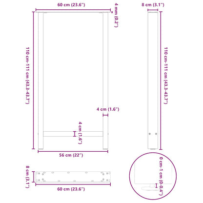 Gambe per Tavolino Nero 2 pz 60x(110-111) cm Acciaio - homemem39