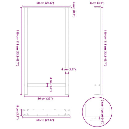 Gambe per tavolo da bar bianche 2 pz 60x(110-111) cm in acciaio