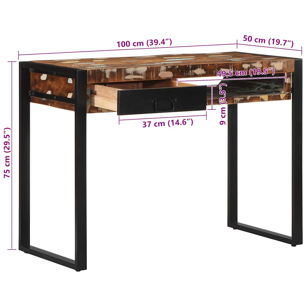 Scrivania Multicolore 100x50x75 cm in Legno Massello Recupero - homemem39