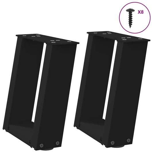 Gambe Tavolino da Caffè a U 2 pz Nero 30x(30-31) cm in Acciaio - homemem39