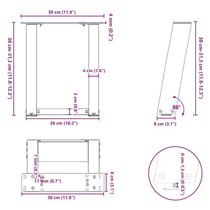 Gambe per Tavolino da Caffè forma U 2 pz Antracite 30x(30-31)cm
