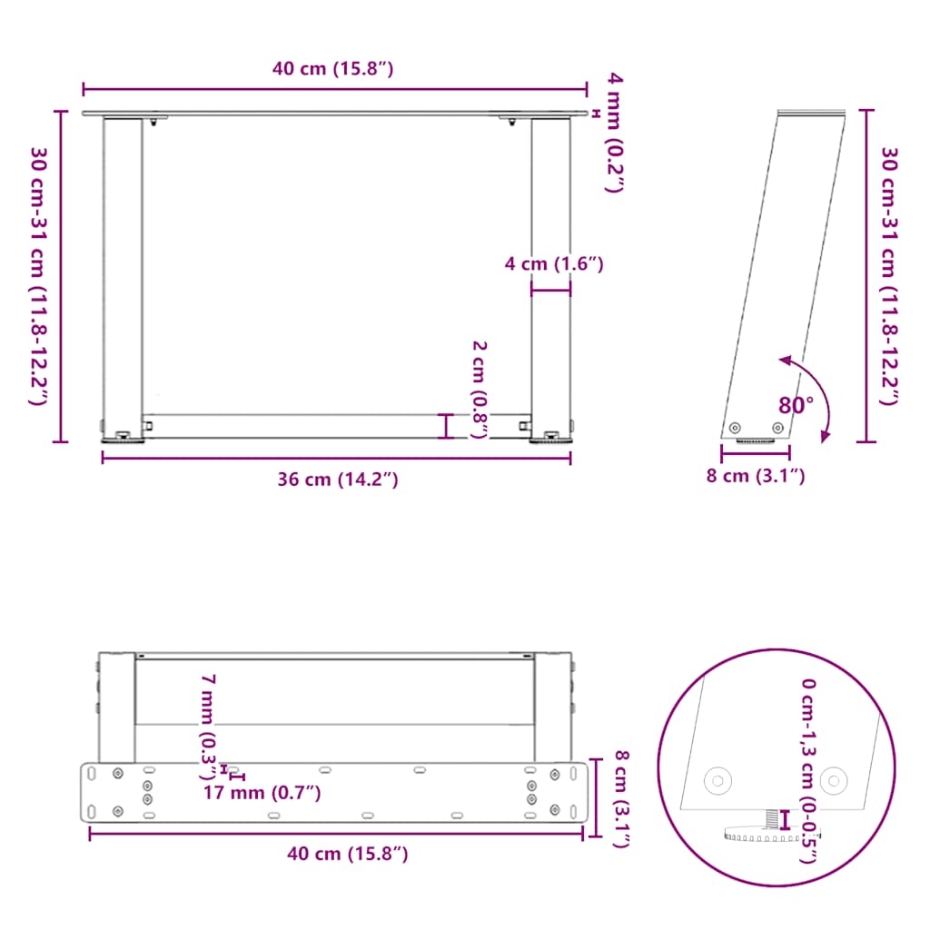 Gambe Tavolino da Caffè a U 2 pz Bianco 40x(30-31)cm in Acciaio - homemem39
