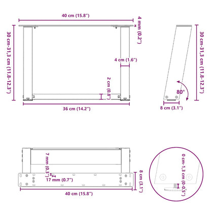 Gambe per Tavolino da Caffè forma U 2 pz Bianche 40x(30-31) cm