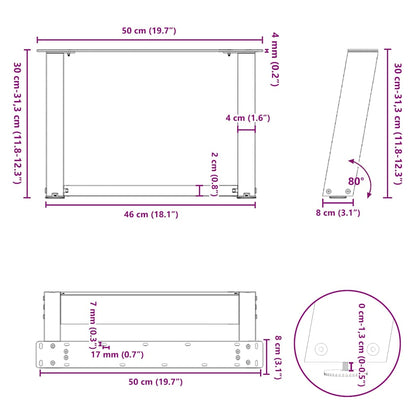 Gambe per Tavolino da Caffè forma U 2 pz Bianche 50x(30-31) cm